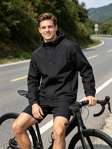 Image of UIQUR Mens Lightweight Rain Jacket Waterproof Windbreaker Packable Rain Coat with Hood for Golf Running Hiking Travel