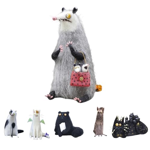 Yately Figurines en Laine Feutrée Faits Main - Compagnons Quirky 4 Pouces, Animaux Feltés Fantaisistes pour Décoration d'Intérieur, Objets de Collection(Style A)