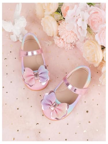 GORGLITTER Girl's Colorful Bow Sandals Metallic Round Toe Ankle Strap Summer Flats Sandals Cute Princess Shoes2
