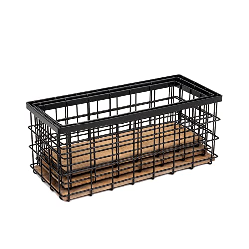 Tieyipin Farmhouse Decor Metal Wire Storage Baskets, Wood Base Containers Organizing Basket Caddy Bin For Kitchen Cabinets, Bathroom, Pantry, Garage, Laundry Room, Closets - Small - Black (Set Of 3) #TOP4