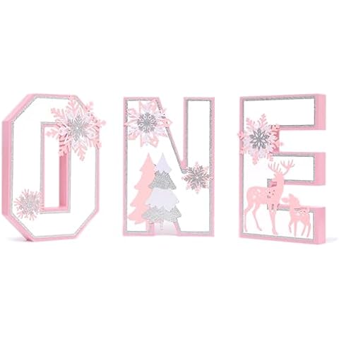 Wooden Snowflakes ONE Decoration - Winter Onederland ONE Sign，Pink Centerpiece Table Decoration, Baby Girl 1st Birthday Party Supplies Photo Prop, Christmas Snowflake Home Decor. Cover