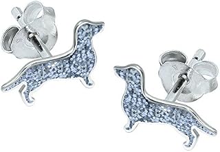 Silver Glitter Dachshund Dog Earrings - Sterling Silver Gift