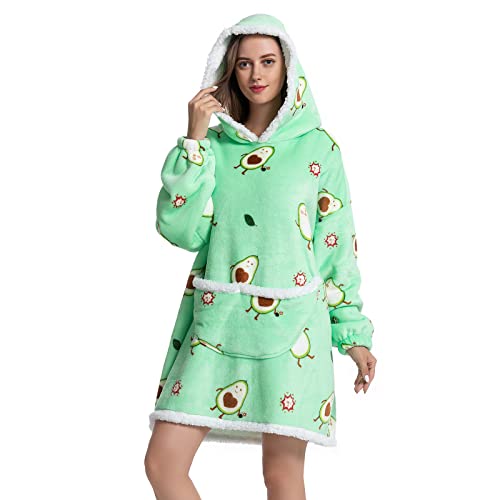 JOREAY Manta de gran tamaño con capucha para mujeres y hombres, manta de forro polar, sudadera con capucha gigante esponjosa para adultos y adolescentes, avocado, talla única grande alto