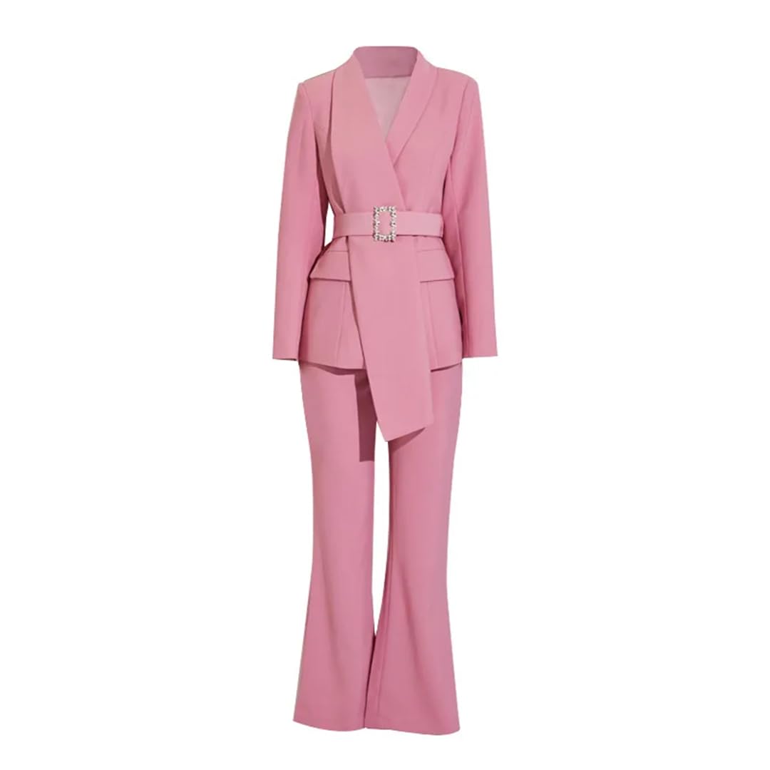 Conjunto de 2 piezas de blazer de negocios para mujer, elegante, delgado, formal, para la oficina, Pnnrk, S