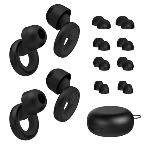 Sleeping Noise Cancelling Ear Plugs - Reusable 30dB Hearing Protection, 8 Pairs in XS/S/M/L - Black