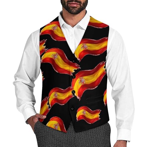 Spain Spanish Flag Waving Casual Suit Vest for Men Formal Business Dress Regular Fit Waistcoat Tuxedo