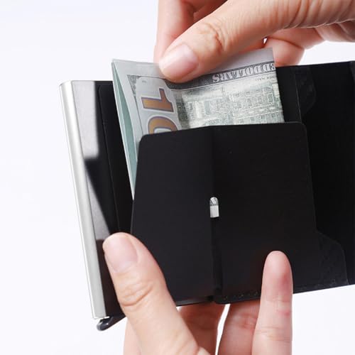 Slim Carbon Fiber Card Holder RFID Blocking Credit Card Wallet Black Business Cards Case Holder for Men,Black+Silver Frame4
