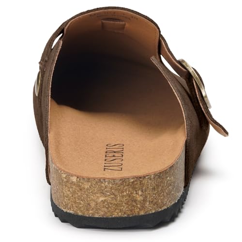 Image of ZUSERIS Suede Clogs for Women Men Wide Width Leather Mules | Soft Cork Footbed,Arch Support,Comfort Potato Shoes