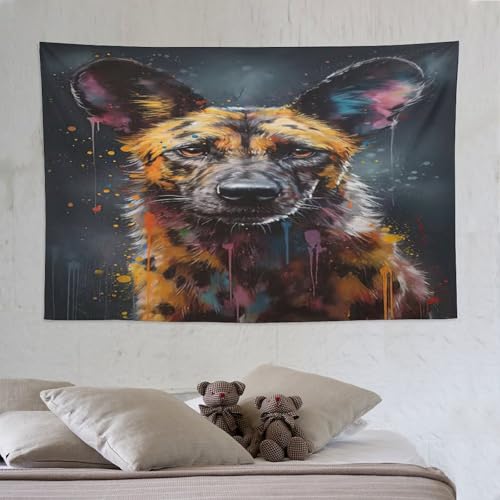 Hyène tapisserie grand format 150x230cm tenture murale de chambre