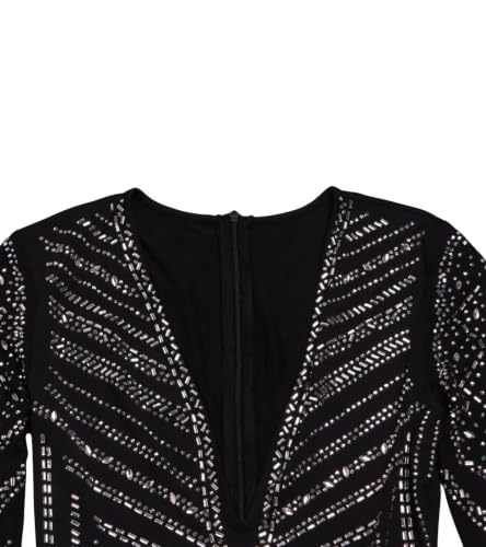 Image of PORRCEY Women's Sexy Rhinestone Lace Sheer Mesh Formal Evening Dress