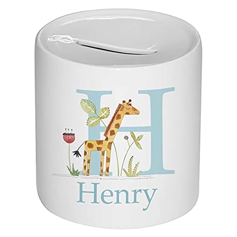 Boys Personalised Money Box, name Gift, Baby gift, 1st Birthday Gif, Giraffe Money Bank, Baby Christening Piggy Bank, Savings Pot Cover