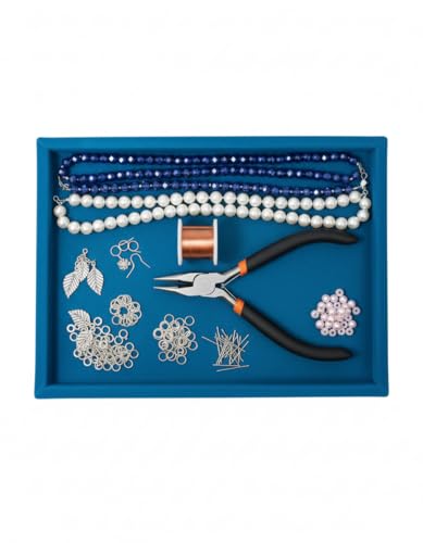 Image of Velvet Jewellery Display & Beading Tray | 12 x 9 Inch Organizer Tray for Necklaces, Bracelets, Cosmetics & Craft Storage | Soft Velvet Finish, Durable & Multipurpose (Pack of 1) (Sky Blue)