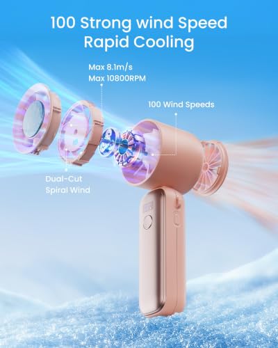 Image of Gaiatop Portable Turbo Handheld Fan with Ice Cooler,Powerful High-Speed Foldable Hand Fan With 100 Speed Adjustable,4800mAh Rechargeable Personal Fans Gift for Travel Indoor Outdoor Use (Light pink)