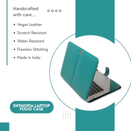 Image of ENTHOPIA 13 to 14 Inches Folio Laptop Case Cover Vegan Leather Compatible for MacBook, Lenovo, Hp, Dell &Other Notebooks - Teal