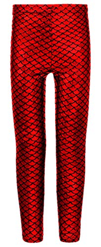 New Girls Kids Shiny Mermaid Metallic Fish Scale Stretchy Disco Leggings Pants T