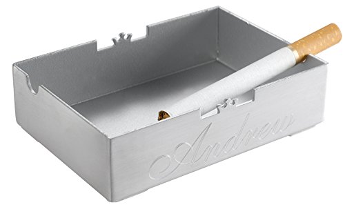 Visol Personalized Boxier Brushed Metal Cigarette Ashtray with Free Engraving