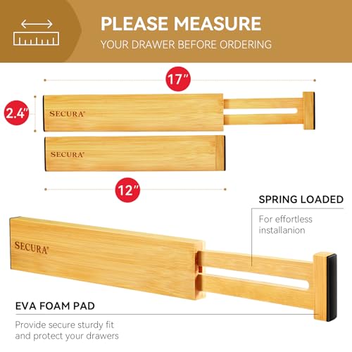 Secura Bamboo Drawer Dividers Organizer 4-Pack, Adjustable Drawer Separators Expandable from 12.0-17.1 inches for Kitchen, Office, Bathroom, Closet, Dresser - Image 5