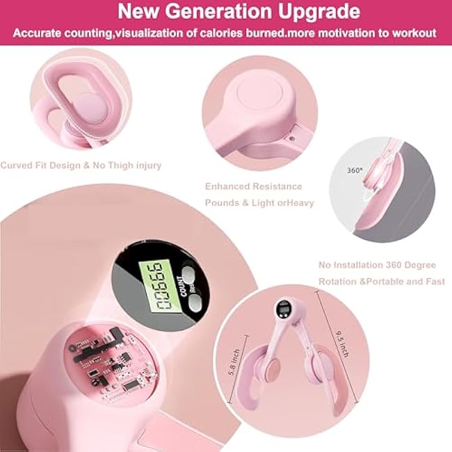 Thigh Master, Pelvic Floor Exercise Devices with Display Counter, kegel Exerciser, Pelvic Floor Muscle, Inner Thigh Exerciser for Women, Home Fitness Equipment for Hip/Leg/Butt(Pink)