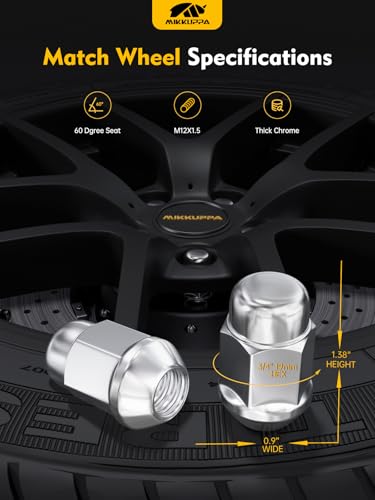 Image of MIKKUPPA 20PCS M12x1.5 Lug Nuts, Replacement for Ford Fusion Focus Escape, Chevy Malibu Cruze Equinox, Honda Accord CRV Civic HRV, Jeep Compass Patriot Aftermarket Wheel Chrome Closed End Tire Nut