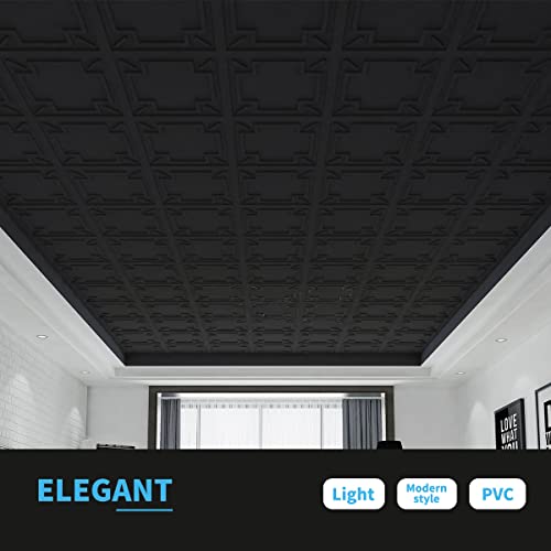 Image of Art3d Decorative Drop Ceiling Tile 2'x2', Glue-up 3D Textured Ceiling Panel, Plastic Sheet in Black(12 Pack)