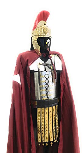Roman Lorica Segmentata Armor with Attached Roman Cingulum Belt, Cloak and Roman Helmet Halloween Functional Complete Outfit
