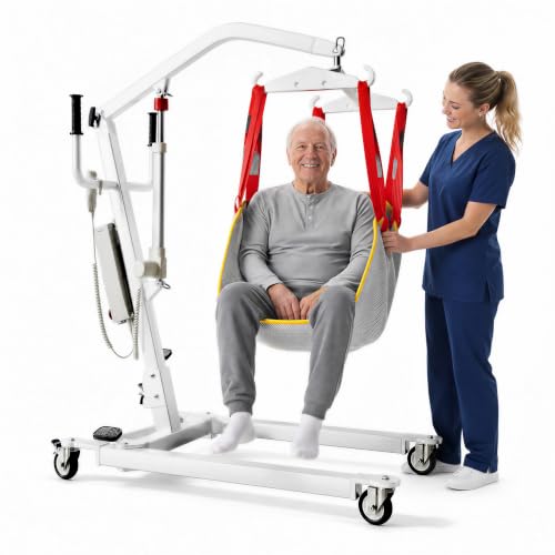 Electric Patient Lift for Home Use 500lbs Capacity Patient Lift with Anti-Tilt Protection & Adjustable Sling&Base Thick-walled Pipes Ensure Safety| Ideal for Elderly Disabled & Convalescent Care