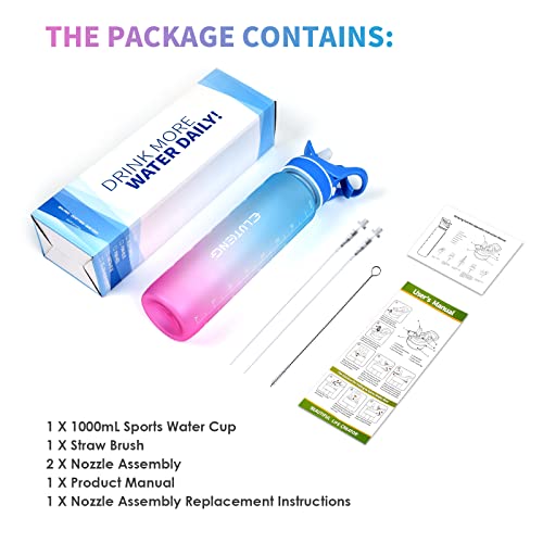 ELUTENG Borraccia 1L con Cannuccia 2 in 1 Spray