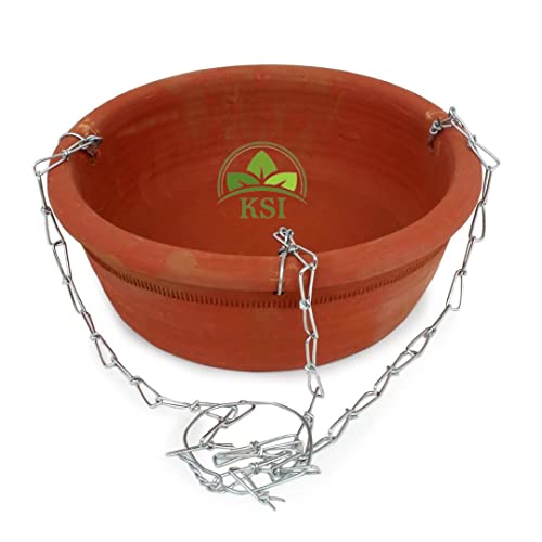 Image of KSI Earthenware Hanging Bird Bath & Feeder | Natural Clay Bird Water & Food Feeder | Eco-Friendly Mitti Ka Hanging Pot | Handcrafted Terracotta Bowl for Balcony, Garden, Outdoor Bird Feeding Station