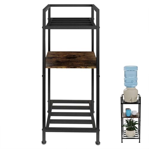 Yuoziyy Water Dispenser Stand 5 Gallon Water Jug Holder 3-Tier 32 Metal with Wood Jug Holder for 1-5 Gallon Water Bottles/Crocks and Plants Floor Stand (1 Wood 2 Metal)