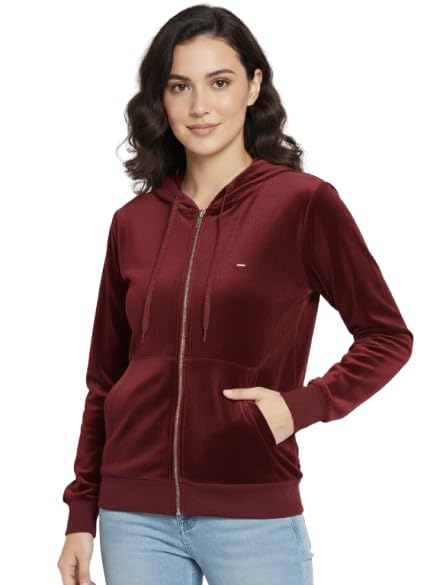 Plain Women Winter Velvet Hooded Sweatshirt | Full Sleeve Soft Fleece Hoodie | Warm & Cozy Casual Winter Wear for Daily Use & Travel Maroon-picture-13