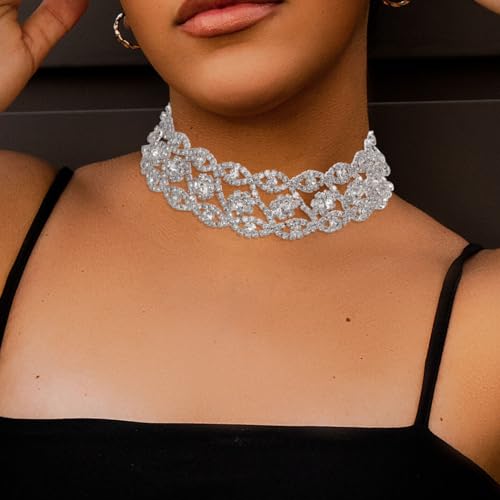 JAKAWIN Rhinestone Choker Necklace Jewelry Silver Diamond Chokers for Women3