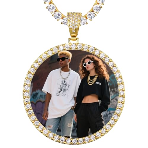 Personalized Big Circle Chain Custom Pendant for Men Women Oversized Picture Necklace with Cubic Zirconia Hip-hop Jewelry for Friends Lovers Family