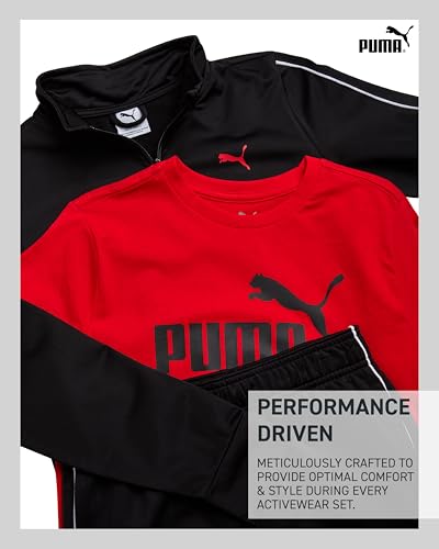 PUMA Boys Pants Set - 3 Piece Athletic T-Shirt, Zip Up Jacket, Jogger Pants - Boys Activewear Tricot Jogset (8-16)3