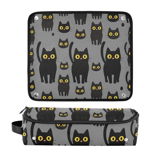 Bolsa de Viaje para Herramientas de Cabello con Estera Resistente al Calor y Organizador Impermeable para Plancha, Rizadora y Secador, Negro con Gatos miniatura 3