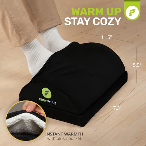 Image of ErgoFoam Foot Rest for Under Desk at Work with Warm Feet Pocket - Chiropractor-Endorsed Foot Rest Warmer, High-Density Foam, Velvet