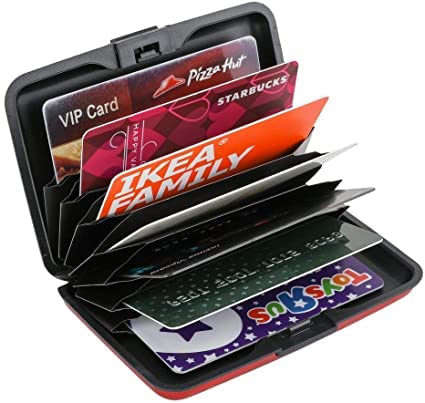 Image of MAESTRA Metal Hard ID Multi Pockets RFID Scan Protection Organiser Credit Card Holder for Unisex Adult (Red)