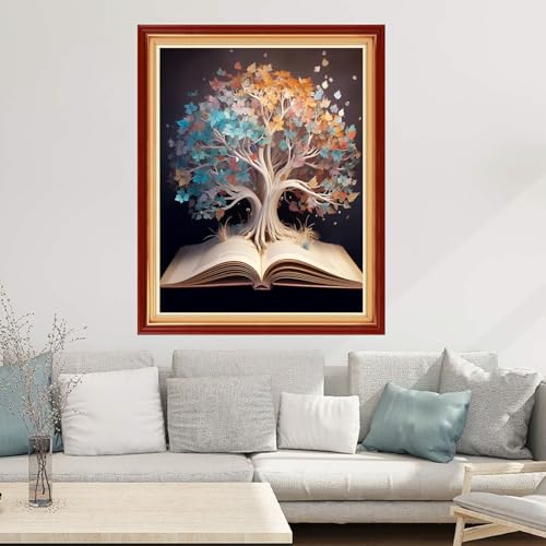 Image of Joyhoor Cross Stitch Kits for Beginners Stamped Cross-Stitch Supplies Needlework preprint Embroidery Kits for Adults DIY Needlepoint Kits Embroidery Patterns 11CT-Tree Book 16x20 inchs