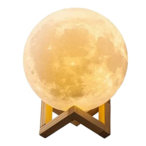 ZJchao Lámpara de Luna de 8 Cm, Luz Nocturna LED 3D, Control Táctil, Batería Recargable de Brillo Ajustable de 3 Colores, con Soporte de Madera para Regalo de San Valentín Decoración