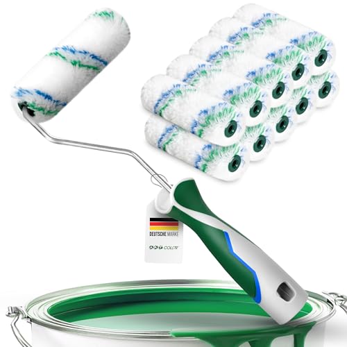 Farbwalzen Set 10 Stück 10cm Farbroller mit 12mm Flor + 3K Bügel | Malerrollen für Wandfarbe Kanten & Detailarbeiten | Profi-Malerwerkzeug für Innen- und Außenbereich