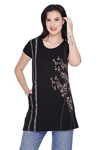 Image of Plush Women's Long Printed Cotton Round Neck Half Sleeve T-Shirt /Tshirts (DPL-PT-001)