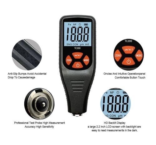 Medidor de espesor de recubrimiento TC200 con pantalla LCD miniatura 7
