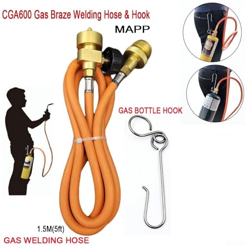 Hose For cylinders Extension Kit, 1.5M (5ft) Length Reinforced Hose With Hook, TIG Welding Equipment Accessories, CGA600 (1 Inch-20 UNEF) Default Connection