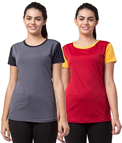 Image of BLUECON Combo Pack Solid Polyester Slim Fit Half Sleeve Women Tshirt /Multicolor Short Sleeve Tshirt for Women Sport Wear