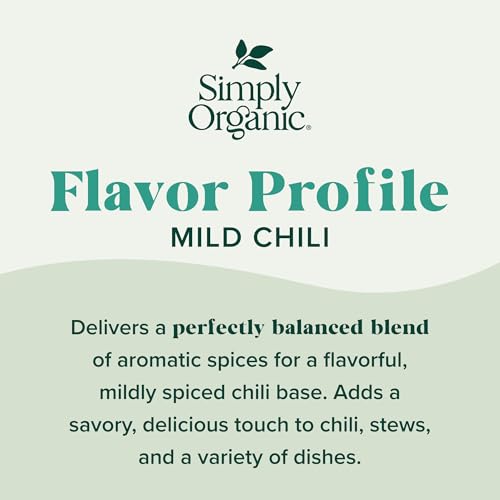 Image of Simply Organic Mild Chili Seasoning Mix, 1-Ounce 12-Pack, Organic Cumin, Paprika, Cloves, Allspice, Warm, Hearty Taste