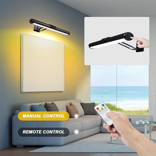 Image of Lixada Wireless Picture Light Rechargeable,Magnetic Wall Art Painting Light Touch Battery Operated Light with Remote Stepless Dimming Display Lamp for Frame Gallery,Artworks,Bathroom,Kitchen,Cabinet