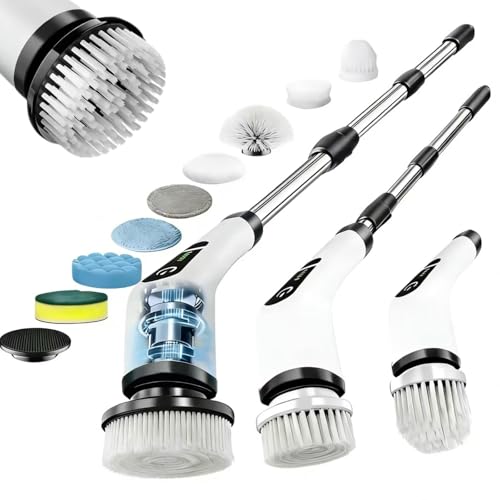 【2026 IPX8防水】 お風呂掃除 ブラシ バスポリッシャー 電動お掃除ブラシ コードレス USB Type-C充電式 8種類替えブラシ 伸縮可能 長さ調節 2段階回転速度 高速回転 軽量 静音 90分連続使用 浴室 浴槽 床 窓 玄関 車磨き 年末大掃除 日本語説明書付き