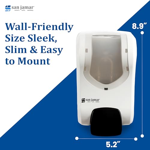 Image of San Jamar Summit Rely Soap Dispenser - 900mL Liquid Dispenser Polymer Refillable Pump, Adhesive or Screw Mount Bulk Compatible, White Clear