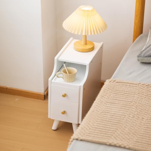 Solid Wood Nightstand, 2-Drawer Small Nightstand, Narrow Bedside Table with Shelf Storage(White, 7.87''W).(Missing the parts, see the pictures)
