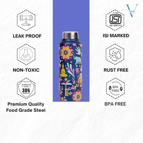Image of VOIK Mandana Stainless Steel Water Bottle | Screw Bottle 750ML | Steel Water Bottle For Kids | Easy To Carry Stainless Steel Leak Proof | BPA Free & Non Toxic