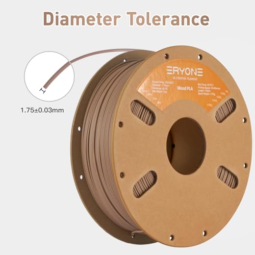 Image of ERYONE Wood PLA Filament 3D Printer PLA Filament 1.75mm + /- 0.03mm, PLA Filament 1KG Cardboard Spool(2.2LBS), Dark Wood